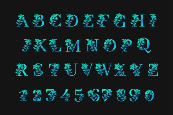 Blue Metal Gradient Floral Alphabet ABC