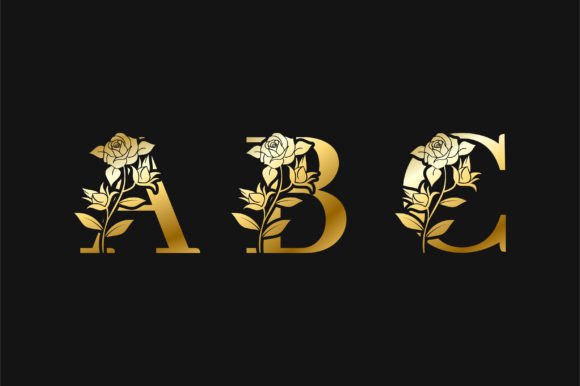 Metal Gold Gradient Floral Alphabet ABC for Creative Designers