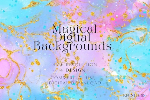 Vibrant Magic Glitter Backgrounds and Vibrant Magical Seamless Gold Patterns